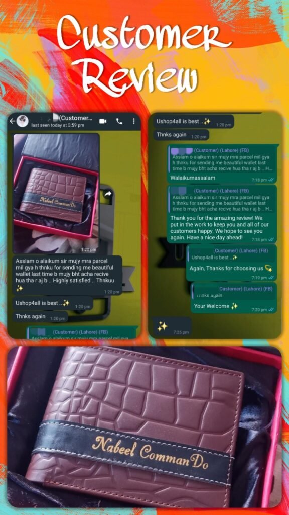 Customer feedback from Lahore: Thrilled with their custom crocodile design leather wallet! Thank you for choosing UShop4All!